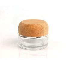 cosmetic skincare packaging supplier 25ml clear round glass cream cosmetic jar with bamboo lid